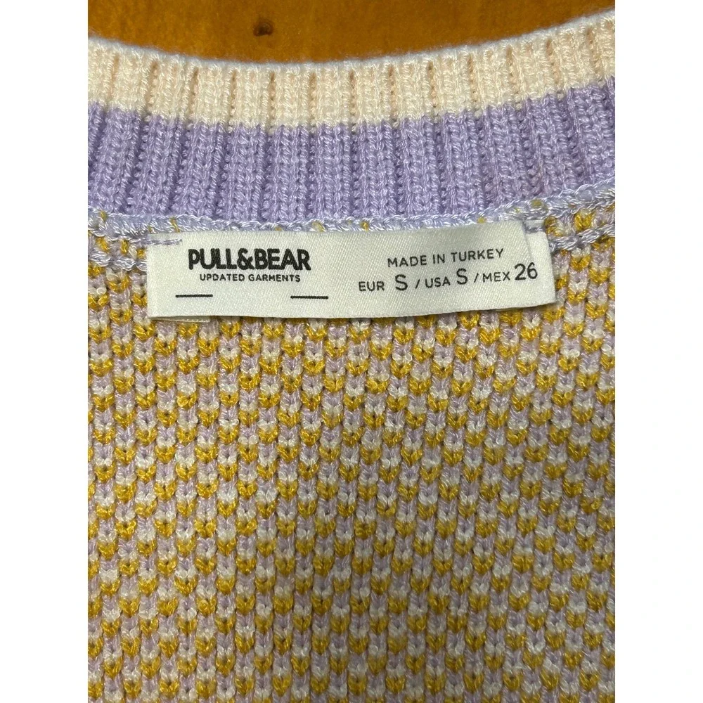 Pull&Bear Y2K Soft Indie Whimsy Lavender Daisy Floral Knit V-Neck Sweater Vest